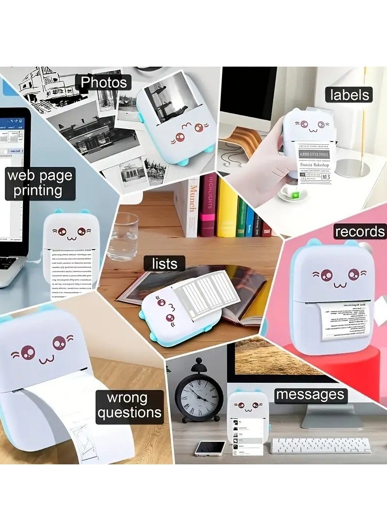 Portable Printer, Mini Pocket Wireless Bluetooth Thermal Printers with 13 Rolls Printing Paper for Android iOS Smartphone