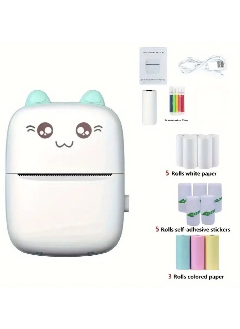 Portable Printer, Mini Pocket Wireless Bluetooth Thermal Printers with 13 Rolls Printing Paper for Android iOS Smartphone