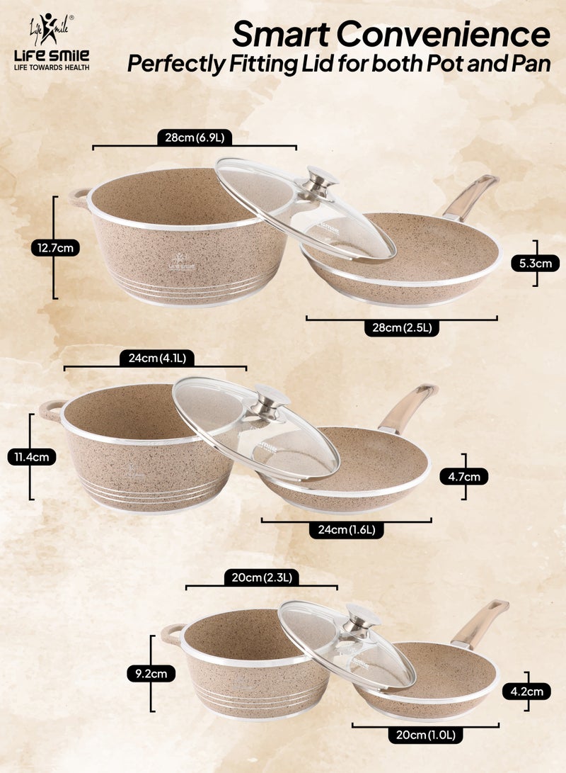 Life Smile 9 Piece Granite Cookware Set, Non-Stick,1x20cm Casserole with lid, 1x24cm Casserole with lid,1x28cm Casserole with lid,1x20cm Frypan with lid,1x24cm Frypan with lid,1x28cm Frypan with lid,Oven Safe Kitchen Cooking Set - Image 3
