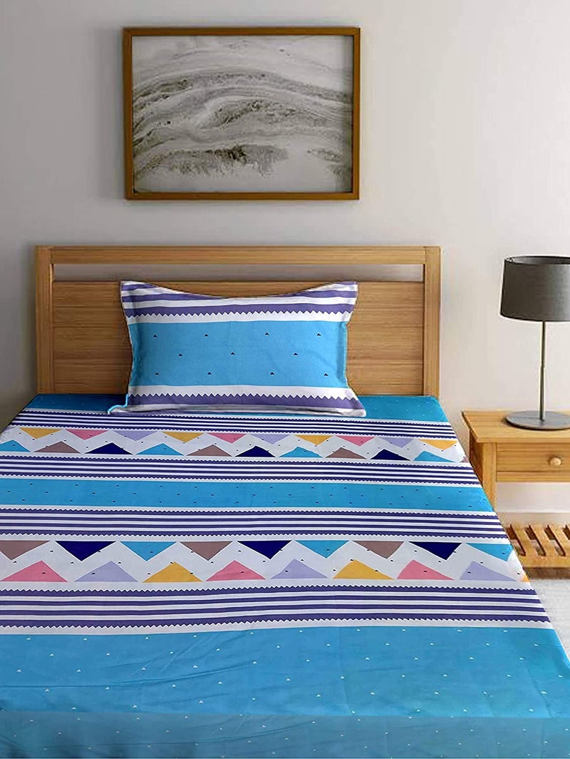 TIB 130 GSM Cotton Feel Polycotton Elastic Fitted Single Size Bedsheet with 1 Pillow Covers -Blue 130 TC | Best Suitable for Best Suitable for 36X72 inch - Image 2