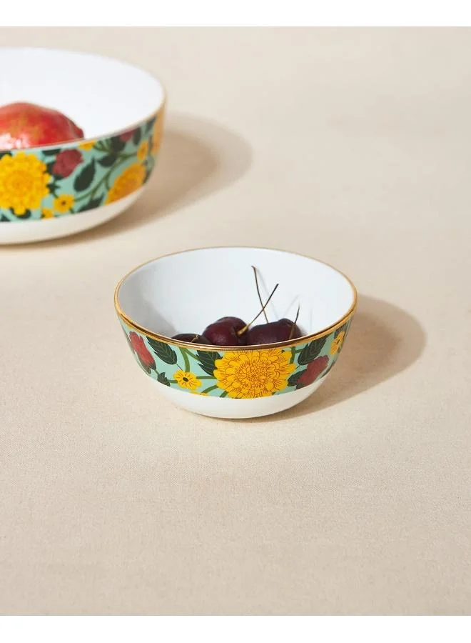 Chumbak Rani Bagh Bowl, 4.5" dia | Palace Memoirs | Gold Rim