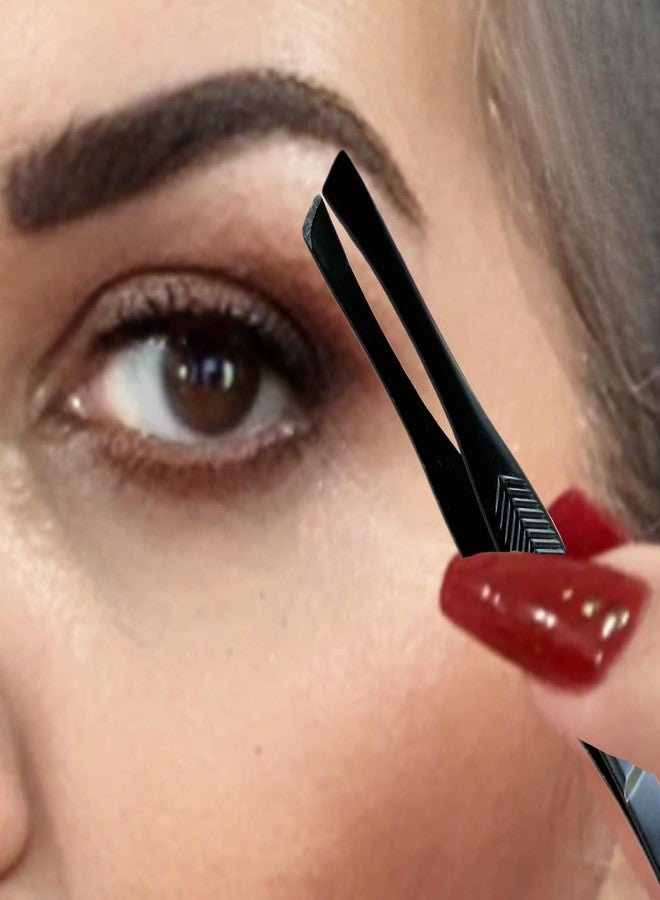 ALAZCO 3 Vintage Style Slant Tip Ribbed Professional Stainless Steel Tweezers for Eyebrows Premium Precision for Facial Hair Splinter Ingrown Hair Removal (Black) - Image 5