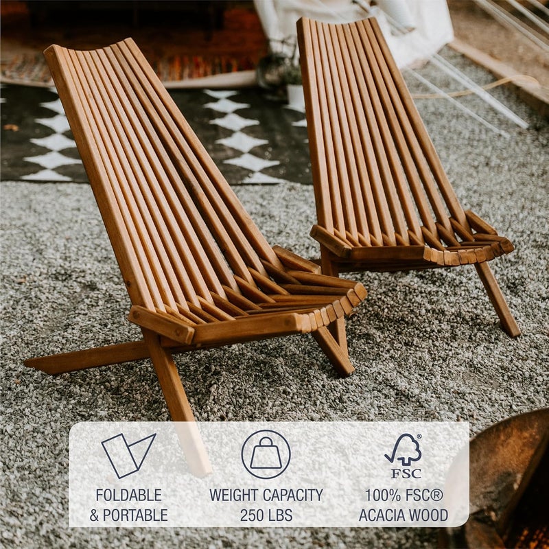 CleverMade Tamarack Folding Wooden Outdoor Chair Stylish Low Profile Acacia Wood Lounge Chair for the Patio Porch Lawn Garden or Home Furniture  Cinnamon - Image 4