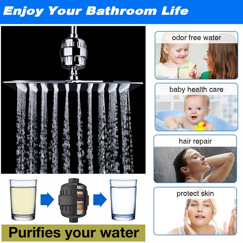 AMORIX Shower Filter 15 Stage Shower Head Filter for Hard Water High Output Showerhead Filter Shower Water Filter Reduce Chlorine Dry Skin Itchy Scalp Shower Water Softener Improves Skin Condition - Image 4