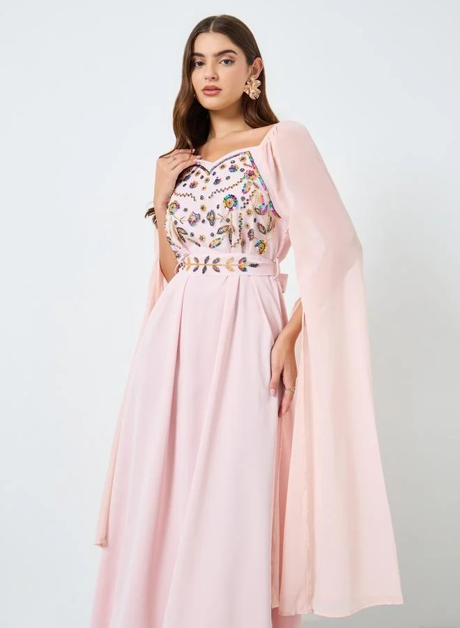 Take Two Pink Embellished A-Line Maxi Dress