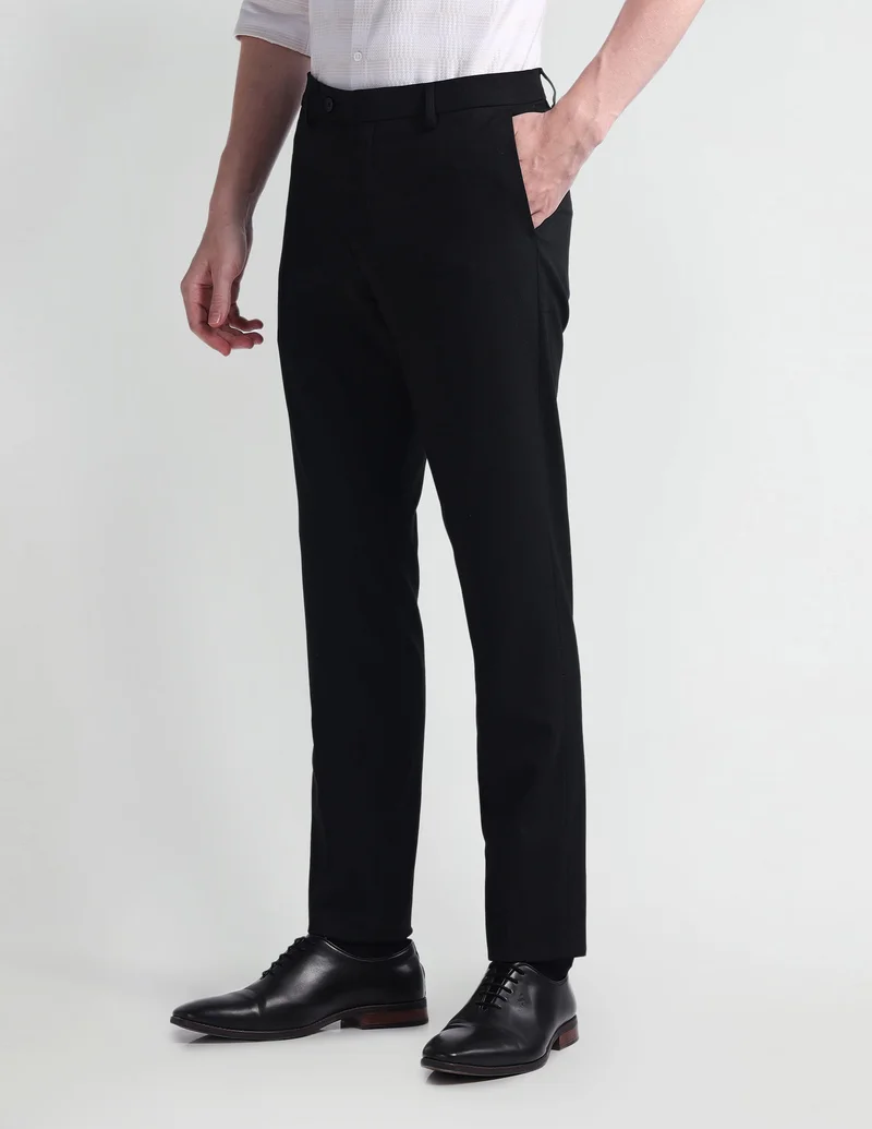Arrow Black Dobby Tailored Fit Trousers for Men | Best Price UAE