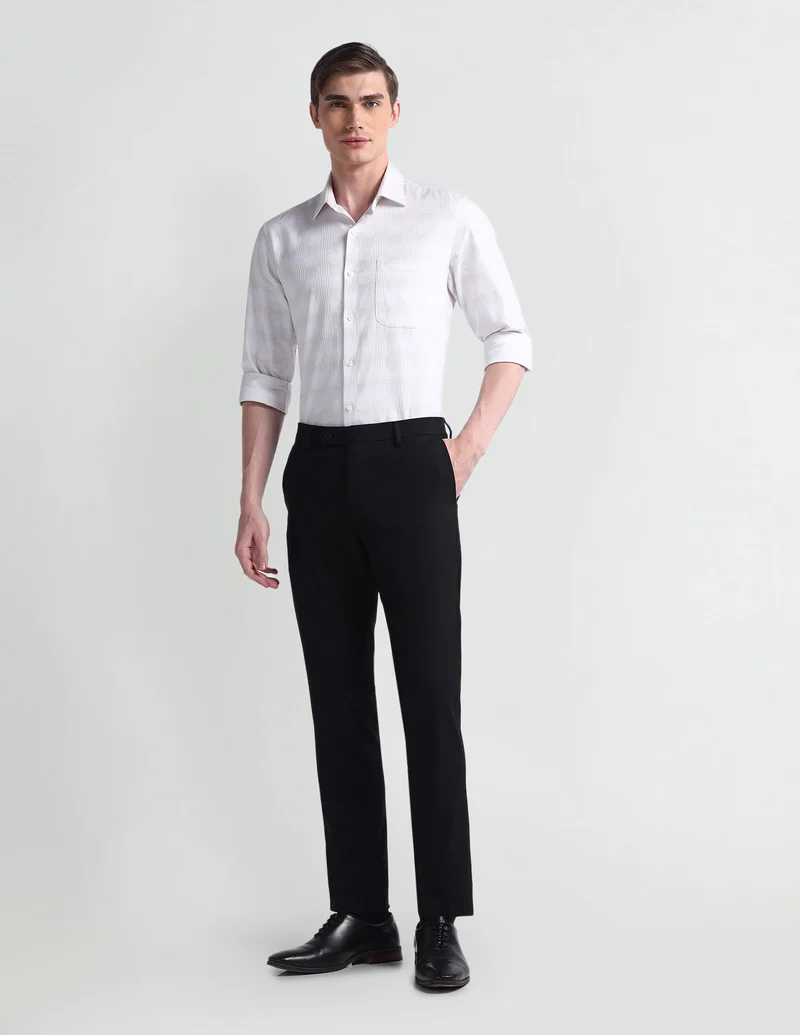 Arrow Black Dobby Tailored Fit Trousers for Men | Best Price UAE