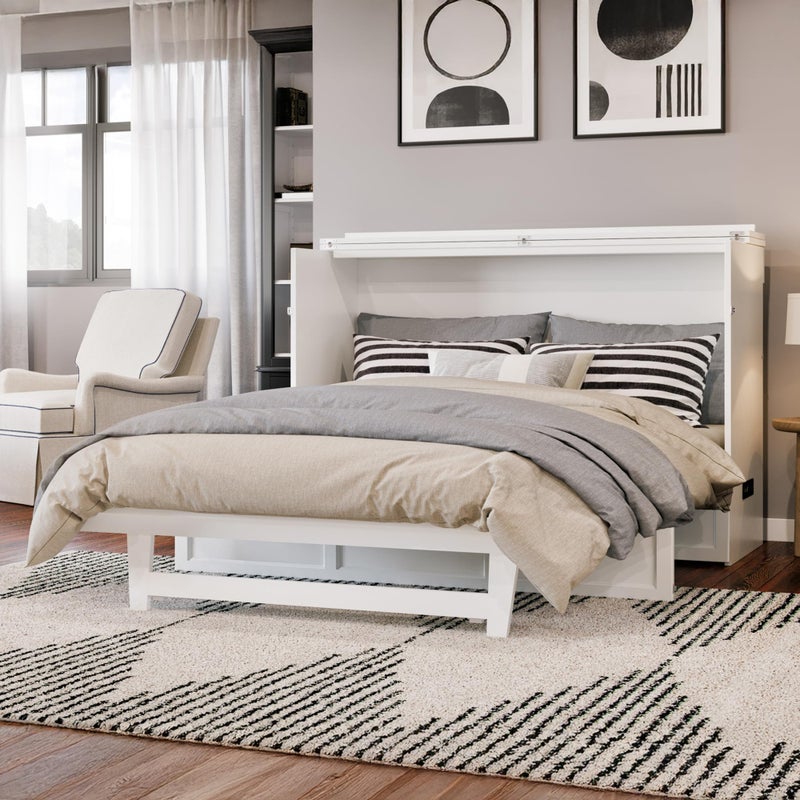 AFI Northfield Queen Murphy Bed Chest with Mattress Storage Drawer and Builtin USB Charger White