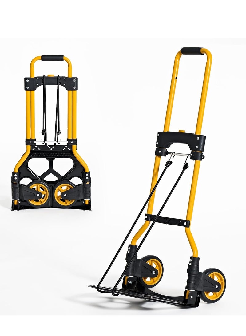 Heavy-Duty Folding Hand Cart – 85 kg Capacity Trolley – Aluminium Alloy Frame with Telescopic Rubber Handle – Portable Utility Cart for Office, Warehouse, Home, Shopping – Yellow  - Image 1