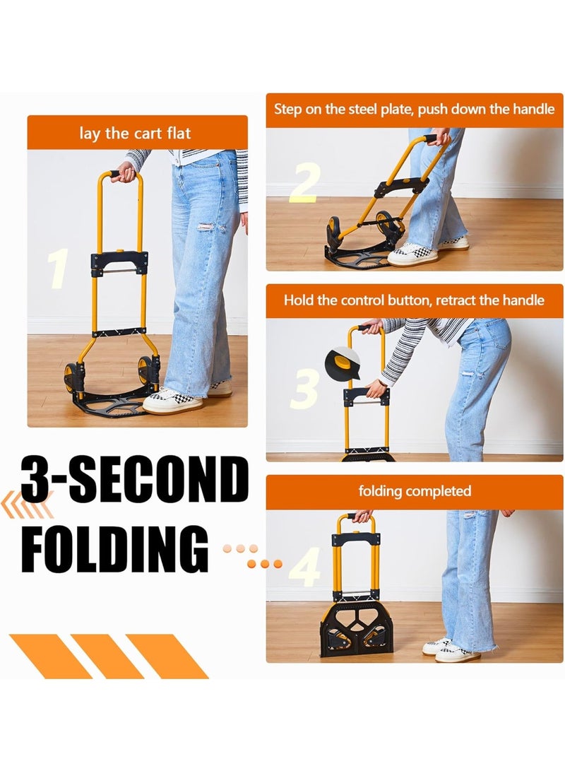 Heavy-Duty Folding Hand Cart – 85 kg Capacity Trolley – Aluminium Alloy Frame with Telescopic Rubber Handle – Portable Utility Cart for Office, Warehouse, Home, Shopping – Yellow  - Image 5