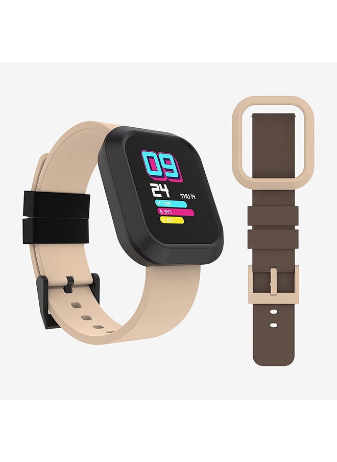 iTouch ساعة ذكية من سلسلة Flex مع علبة قابلة للتبديل وحزام أسود وحزام سيليكون بني فاتح  - Image 1