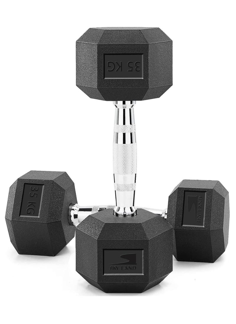 Sky Land HEX Dumbbells Rubber Coated Cast Iron Hexagonal Dumbbells 35 kg*2 for Professional Exercise | Premium Hand Weight Dumbbell | Strength Training Equipment | Full Body Workout EM-9260-35  - Image 1