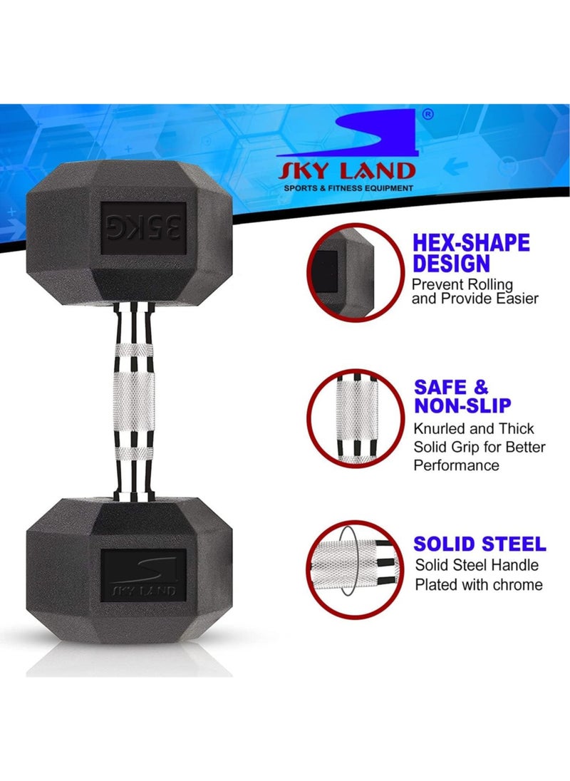 Sky Land HEX Dumbbells Rubber Coated Cast Iron Hexagonal Dumbbells 35 kg*2 for Professional Exercise | Premium Hand Weight Dumbbell | Strength Training Equipment | Full Body Workout EM-9260-35  - Image 2