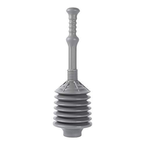 JS Jackson Supplies Professional Bellows Accordion Toilet Plunger, High Pressure Thrust Plunge Removes Heavy Duty Clogs from Clogged Bathroom Toilets, All Purpose Power Plungers for Bathrooms, Grey - Image 1