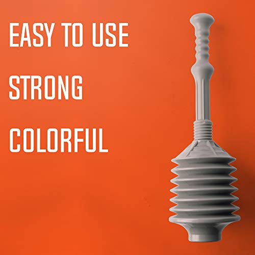 JS Jackson Supplies Professional Bellows Accordion Toilet Plunger, High Pressure Thrust Plunge Removes Heavy Duty Clogs from Clogged Bathroom Toilets, All Purpose Power Plungers for Bathrooms, Grey - Image 2