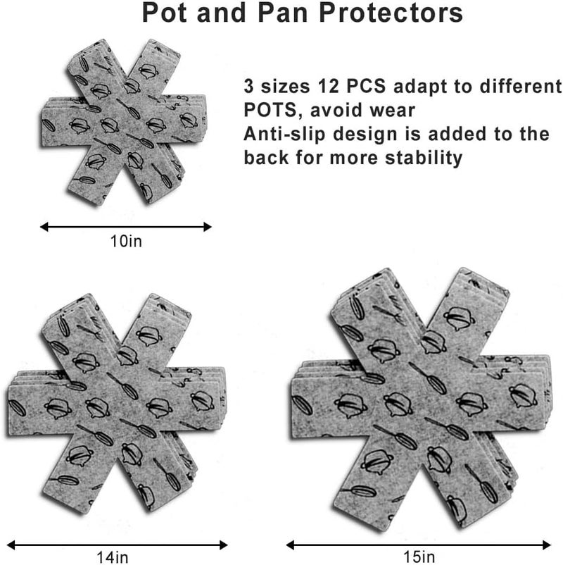 VANWYCHEN Pot and Pan Protectors 12 Pcs (10" 14" 15"), Pan Protectors for Stacking, Pots and Pans Dividers, Avoid Scratching Cookware Protectors - Image 2