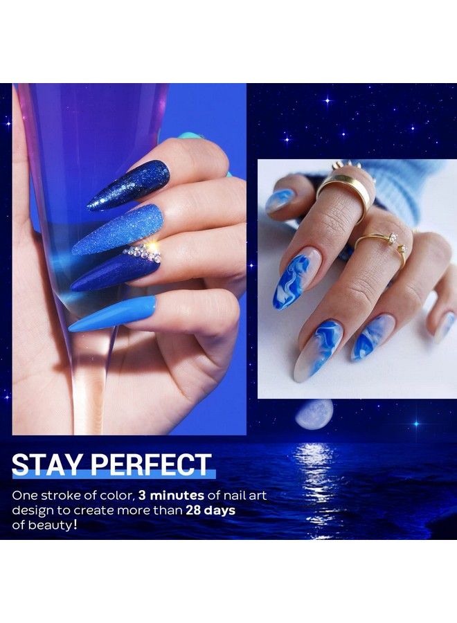 MEFA Blue Gel Nail Polish Set Midnight Navy Sapphire Azure Glitter Dark Shades 6 Colors Starter Kit Soak Off Long Lasting Nail Art Design Diy Salon Manicure Holiday Gift For Women Girls 5Ml - Image 4