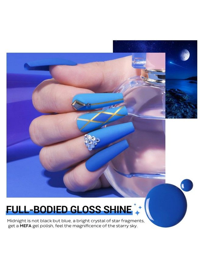 MEFA Blue Gel Nail Polish Set Midnight Navy Sapphire Azure Glitter Dark Shades 6 Colors Starter Kit Soak Off Long Lasting Nail Art Design Diy Salon Manicure Holiday Gift For Women Girls 5Ml - Image 5