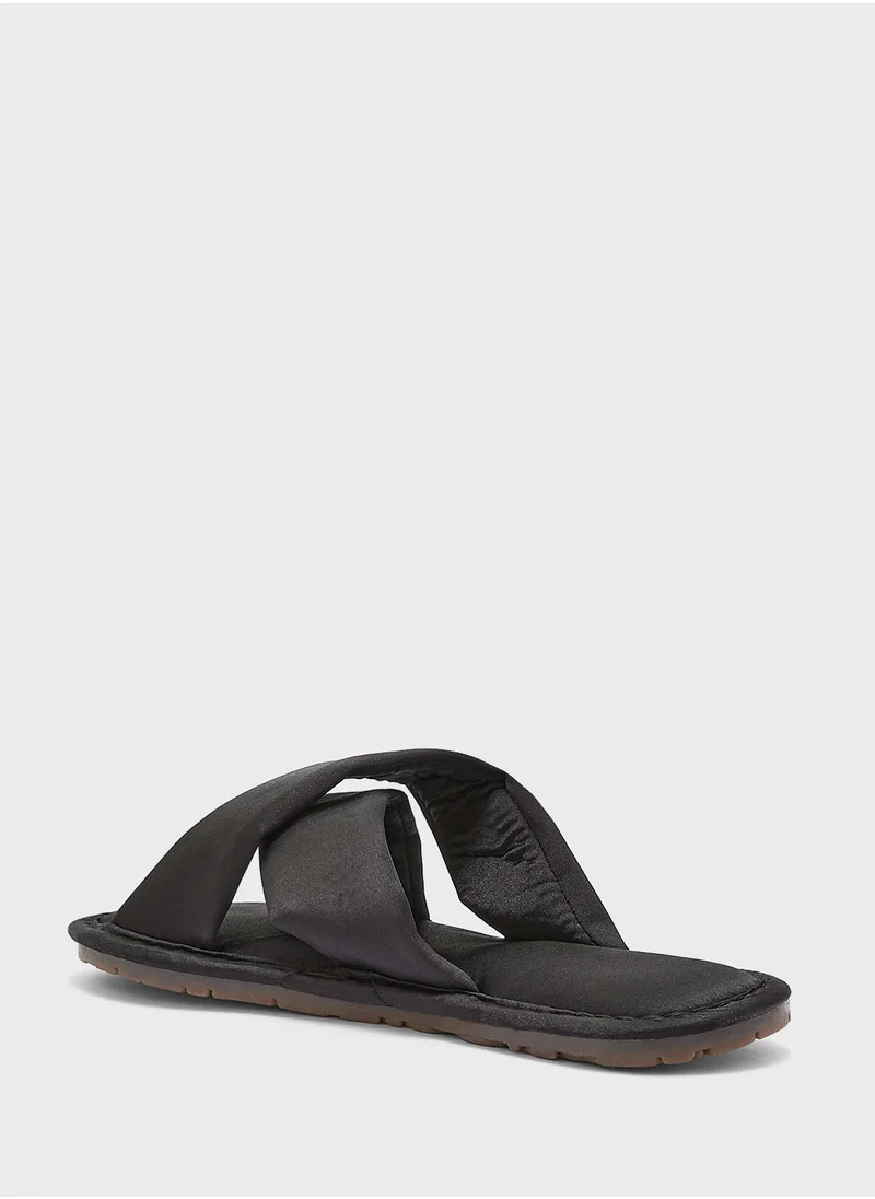 Ginger Silky Satin Crossover Bedroom Slippers