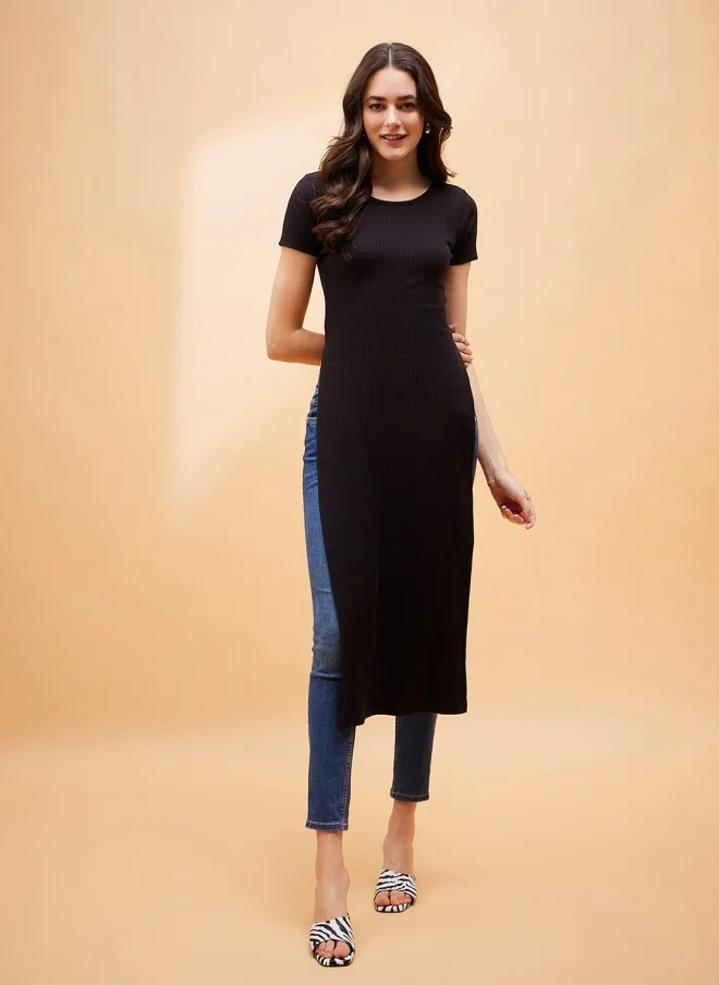 ساسافراس بلوزة قطنية طويلة سوداء للنساء