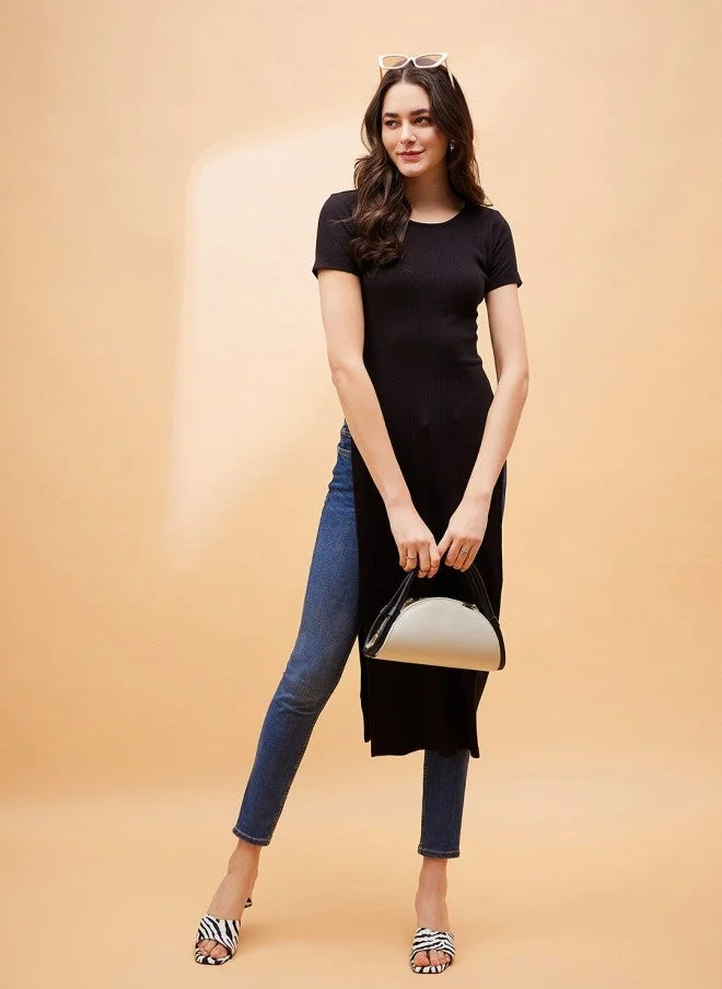 ساسافراس بلوزة قطنية طويلة سوداء للنساء