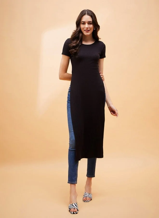 ساسافراس بلوزة قطنية طويلة سوداء للنساء