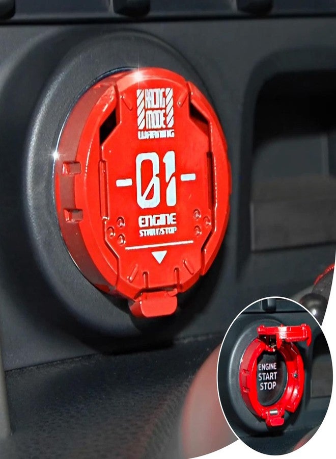 Tybasthe Push Start Button Cover, Metal Mecha Engine Start Stop Button Cover Protector, Cool Car Accessories Interior Decoration Sticker Decal Motorcycle Key Ignition Switch Cover, Red - Image 1