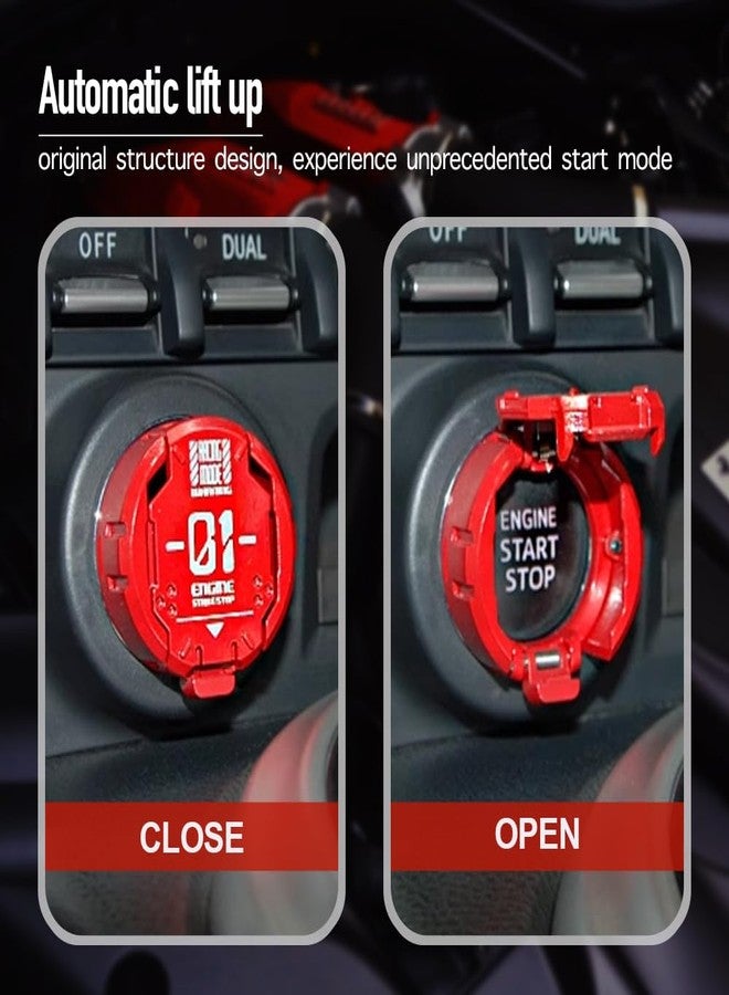 Tybasthe Push Start Button Cover, Metal Mecha Engine Start Stop Button Cover Protector, Cool Car Accessories Interior Decoration Sticker Decal Motorcycle Key Ignition Switch Cover, Red - Image 3