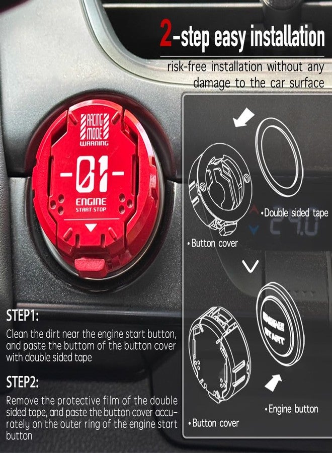 Tybasthe Push Start Button Cover, Metal Mecha Engine Start Stop Button Cover Protector, Cool Car Accessories Interior Decoration Sticker Decal Motorcycle Key Ignition Switch Cover, Red - Image 5
