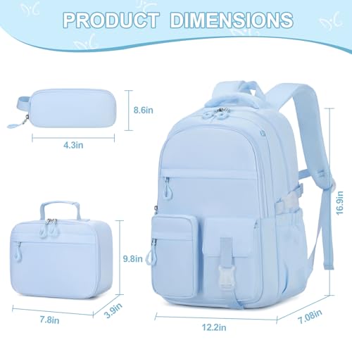 DIGOBAY 3PCS Girls Backpack for School Kids Backpack for Girls with Lunch Bag Pencil Case Kids Bookbag Teen Girl Backpacks for Elementary Middle High College School Blue - Image 3