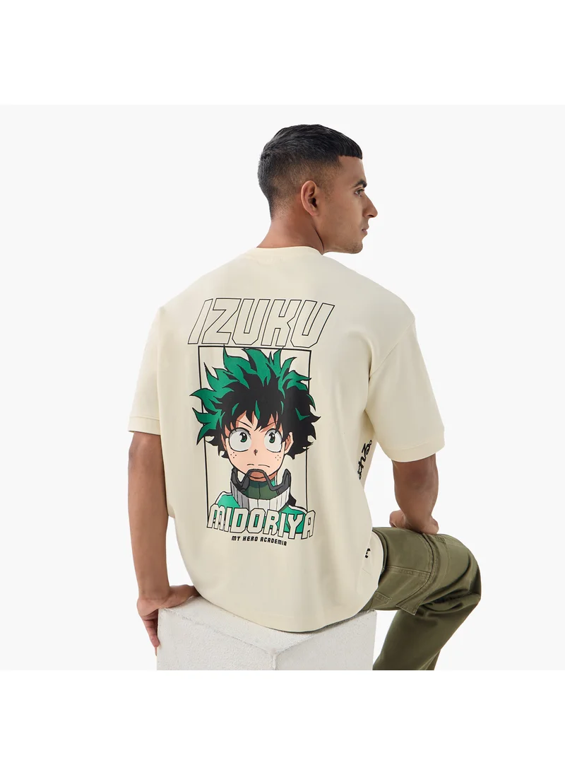 SP Characters Izuku Midoriya Print Crew Neck T-shirt with Short Sleeves