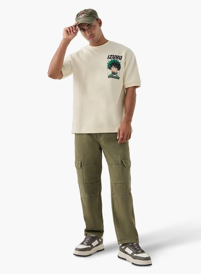 SP Characters Izuku Midoriya Print Crew Neck T-shirt with Short Sleeves