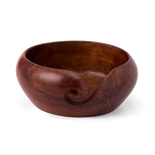 GURU JEE™ Handmade Wooden Yarn Bowl Wool Ball Holder Knitting Bowl Crochet Holder Gifts Showpiece (Natural_Brown_Plain) (1 Piece) - Image 1