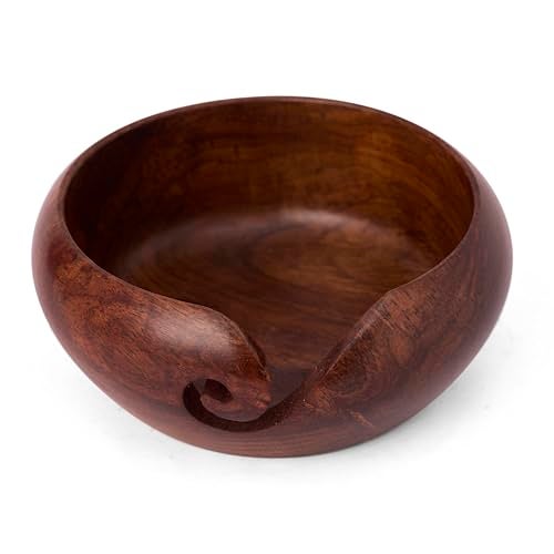 GURU JEE™ Handmade Wooden Yarn Bowl Wool Ball Holder Knitting Bowl Crochet Holder Gifts Showpiece (Natural_Brown_Plain) (1 Piece) - Image 2