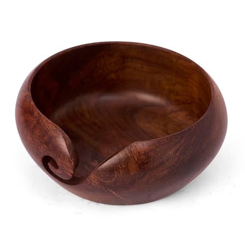 GURU JEE™ Handmade Wooden Yarn Bowl Wool Ball Holder Knitting Bowl Crochet Holder Gifts Showpiece (Natural_Brown_Plain) (1 Piece) - Image 4