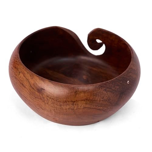 GURU JEE™ Handmade Wooden Yarn Bowl Wool Ball Holder Knitting Bowl Crochet Holder Gifts Showpiece (Natural_Brown_Plain) (1 Piece) - Image 3