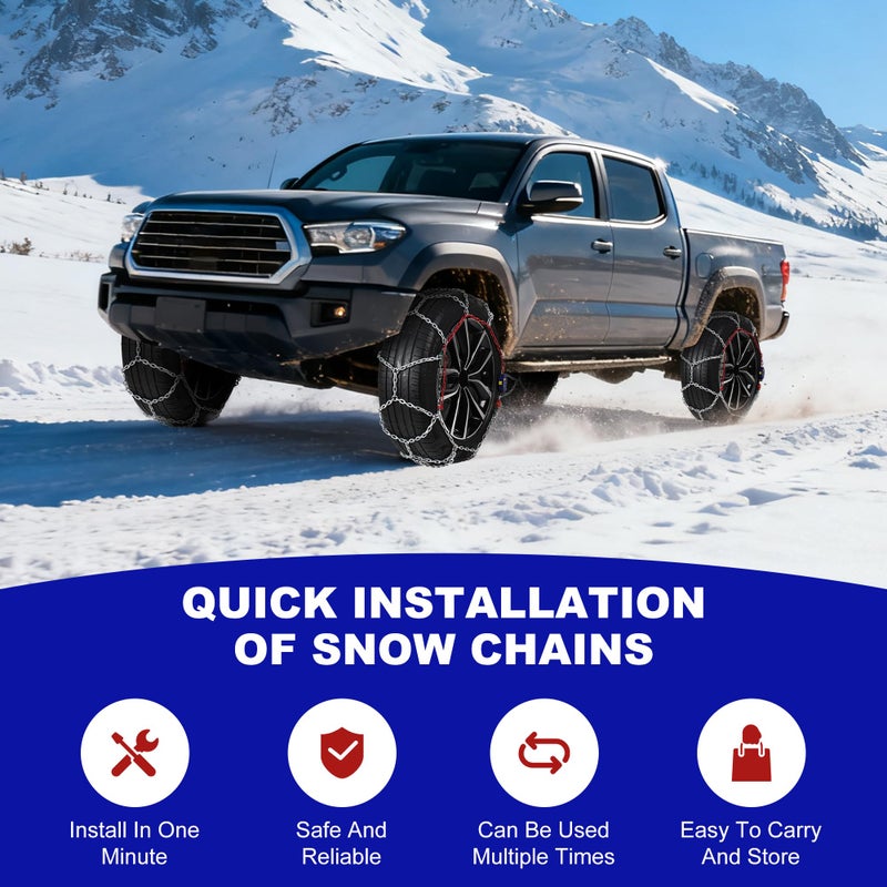 QKJCE Auto-Tightening Snow Chains, 1-Minute Quick Install Tire Chains for Cars/SUVs/Trucks, 4.5MM Heavy-Duty Emergency Traction, Set of 2 - Image 2