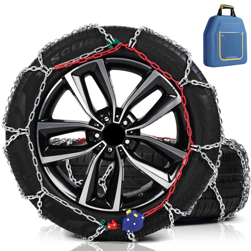 QKJCE Auto-Tightening Snow Chains, 1-Minute Quick Install Tire Chains for Cars/SUVs/Trucks, 4.5MM Heavy-Duty Emergency Traction, Set of 2 - Image 1