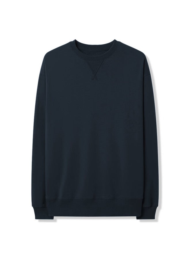 Markless Men's Sweatshirt, 100% Cotton, Autumn Casual Round Neck Top, Inner Layer Pullover, 0434 Navy Blue, 2XL - Image 3
