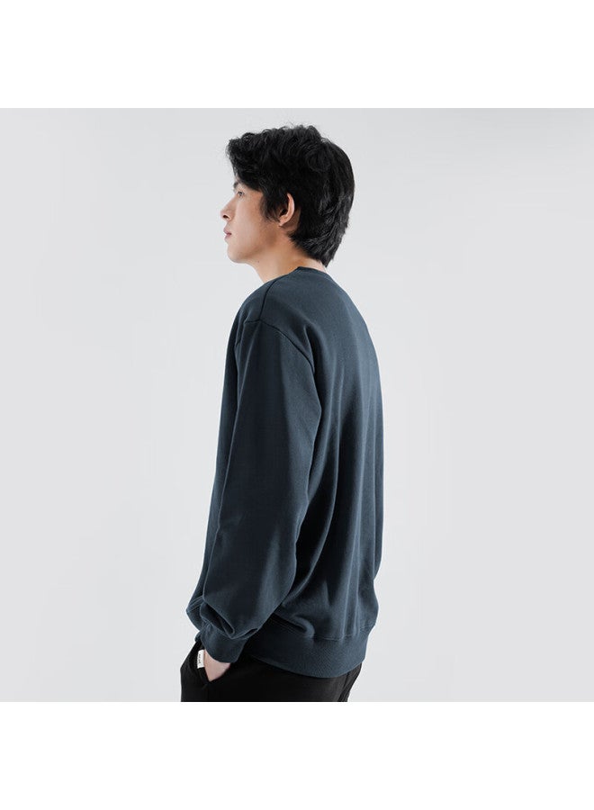 Markless Men's Sweatshirt, 100% Cotton, Autumn Casual Round Neck Top, Inner Layer Pullover, 0434 Navy Blue, 2XL - Image 2