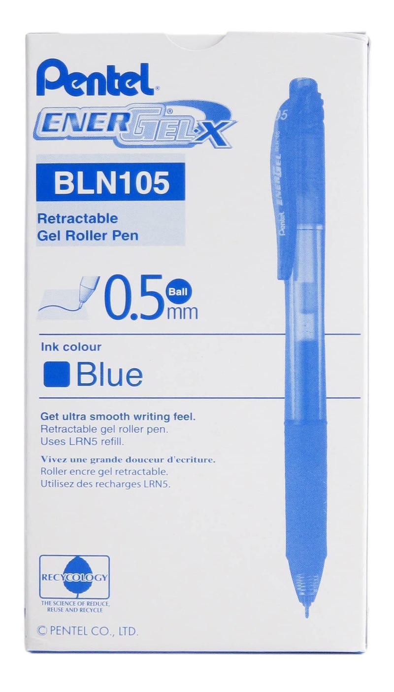 Pentel قلم جيل قابل للسحب Pentel BLN105C EnerGel-X، 0.5 مم، أسطوانة/حبر أزرق، علبة من 12 قلم - Image 3