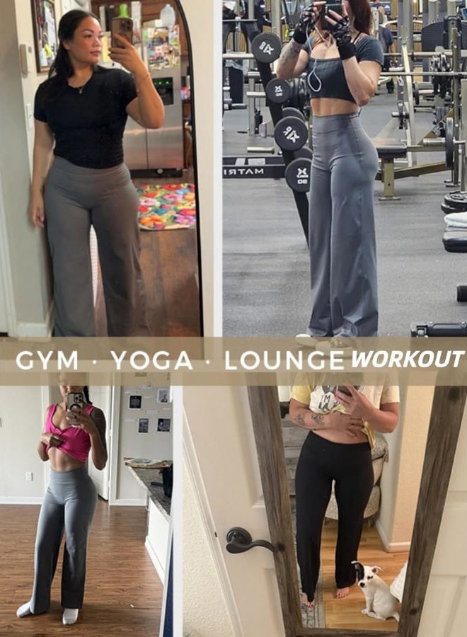 BumpGlow Women's High Waisted Wide Leggings Yoga Pants–Loose Fit Lounge Stretch Sweatpants with Tummy Control,Workout Pants, Brown, M - Image 2