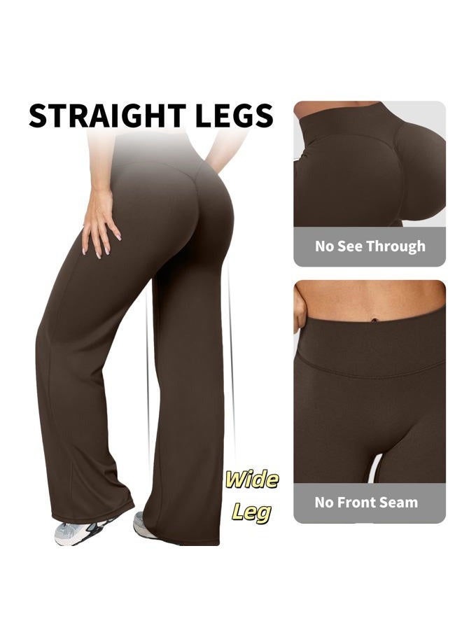 BumpGlow Women's High Waisted Wide Leggings Yoga Pants–Loose Fit Lounge Stretch Sweatpants with Tummy Control,Workout Pants, Brown, M - Image 4