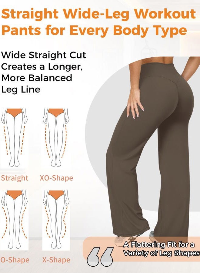 BumpGlow Women's High Waisted Wide Leggings Yoga Pants–Loose Fit Lounge Stretch Sweatpants with Tummy Control,Workout Pants, Brown, M - Image 5