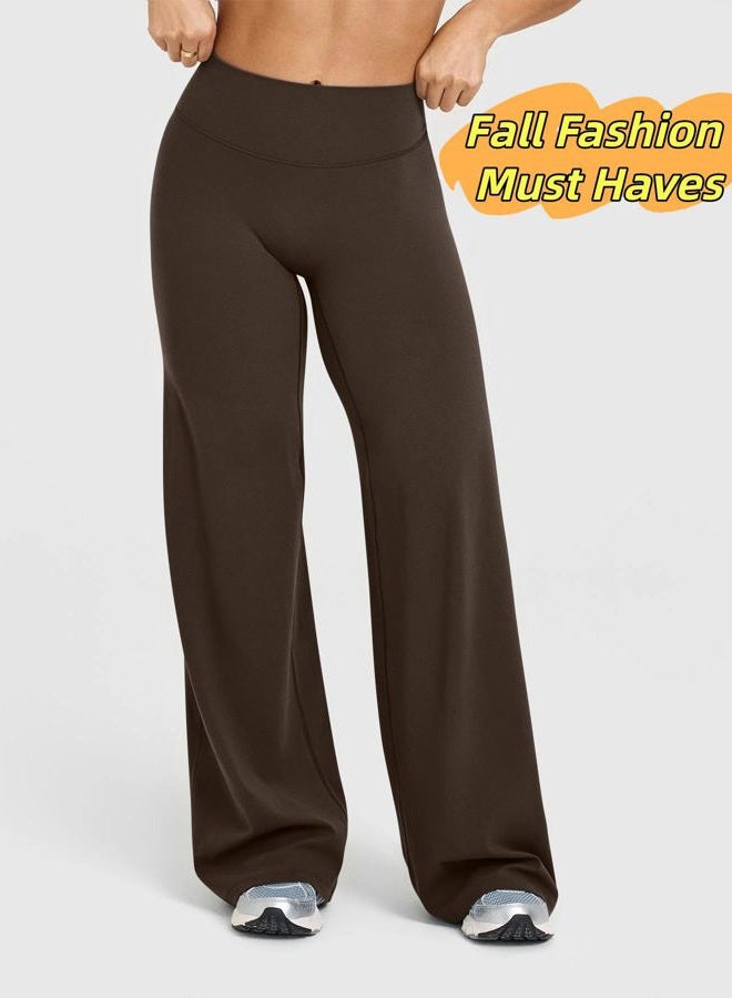 BumpGlow Women's High Waisted Wide Leggings Yoga Pants–Loose Fit Lounge Stretch Sweatpants with Tummy Control,Workout Pants, Brown, M - Image 3