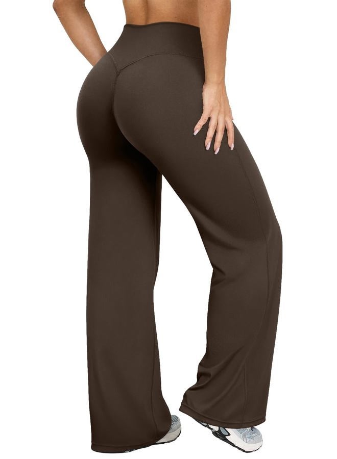 BumpGlow Women's High Waisted Wide Leggings Yoga Pants–Loose Fit Lounge Stretch Sweatpants with Tummy Control,Workout Pants, Brown, M - Image 1