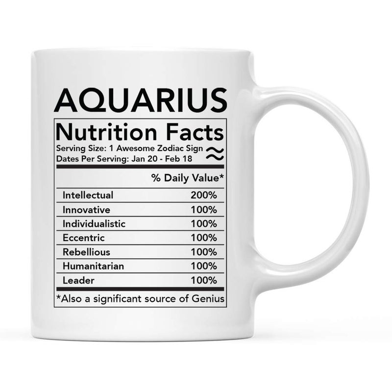 Andaz Press Astrological Zodiac Star Sign 11oz Coffee Mug Gift Aquarius Characteristics Nutritional Facts 1Pack Horoscope Aquarius Birthday Christmas Office Cup Gifts Ideas