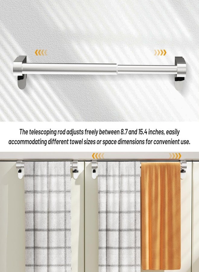 VEHHE Kitchen Towel Holder, Hand Screwed Telescopic Kitchen Towel Rack, Stainless Steel Adjustable Length and Width Over The Cabinet Door Towel Rack with EVA Foam Pad (Silver) - Image 2