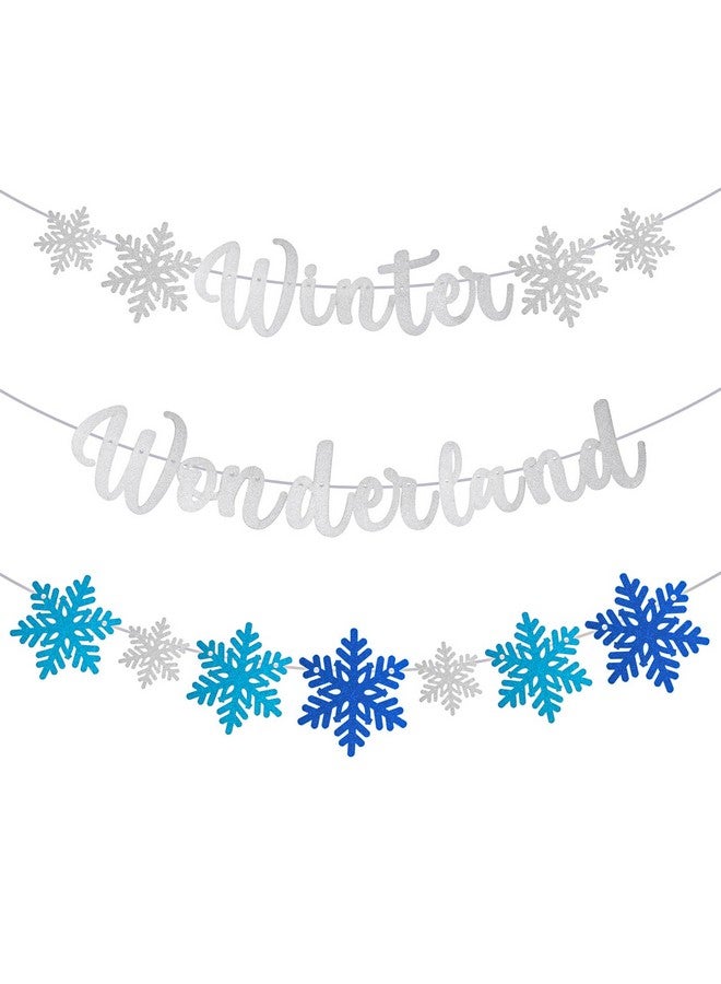 Tongcloud 3pcs Winter Wonderland Banners Glitter Snowflake Banner Christmas Decorations Banners Winter Holiday Garland Photo Props Banner for Party Home Decorations(White) - Image 1