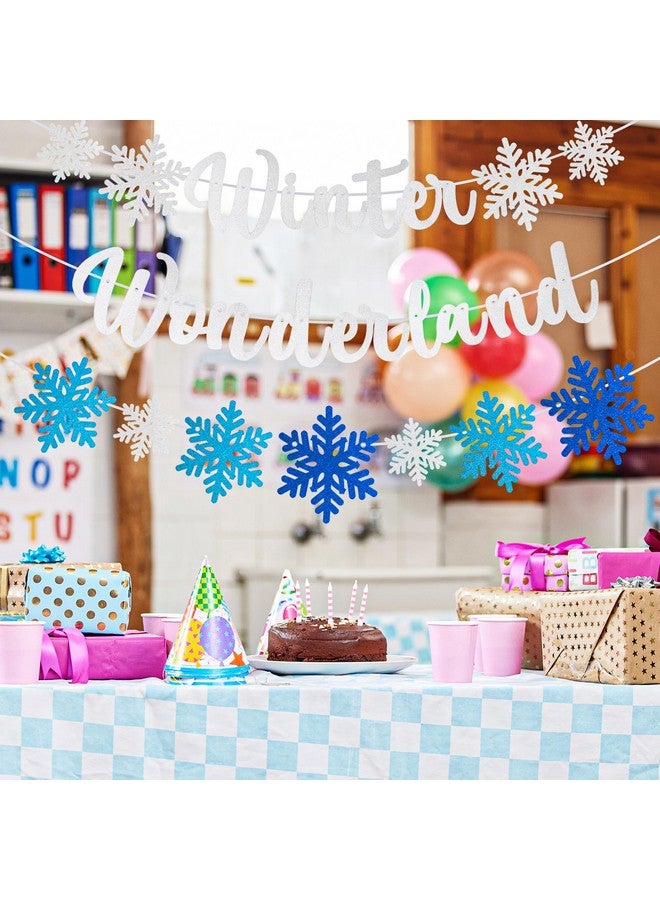 Tongcloud 3pcs Winter Wonderland Banners Glitter Snowflake Banner Christmas Decorations Banners Winter Holiday Garland Photo Props Banner for Party Home Decorations(White) - Image 2